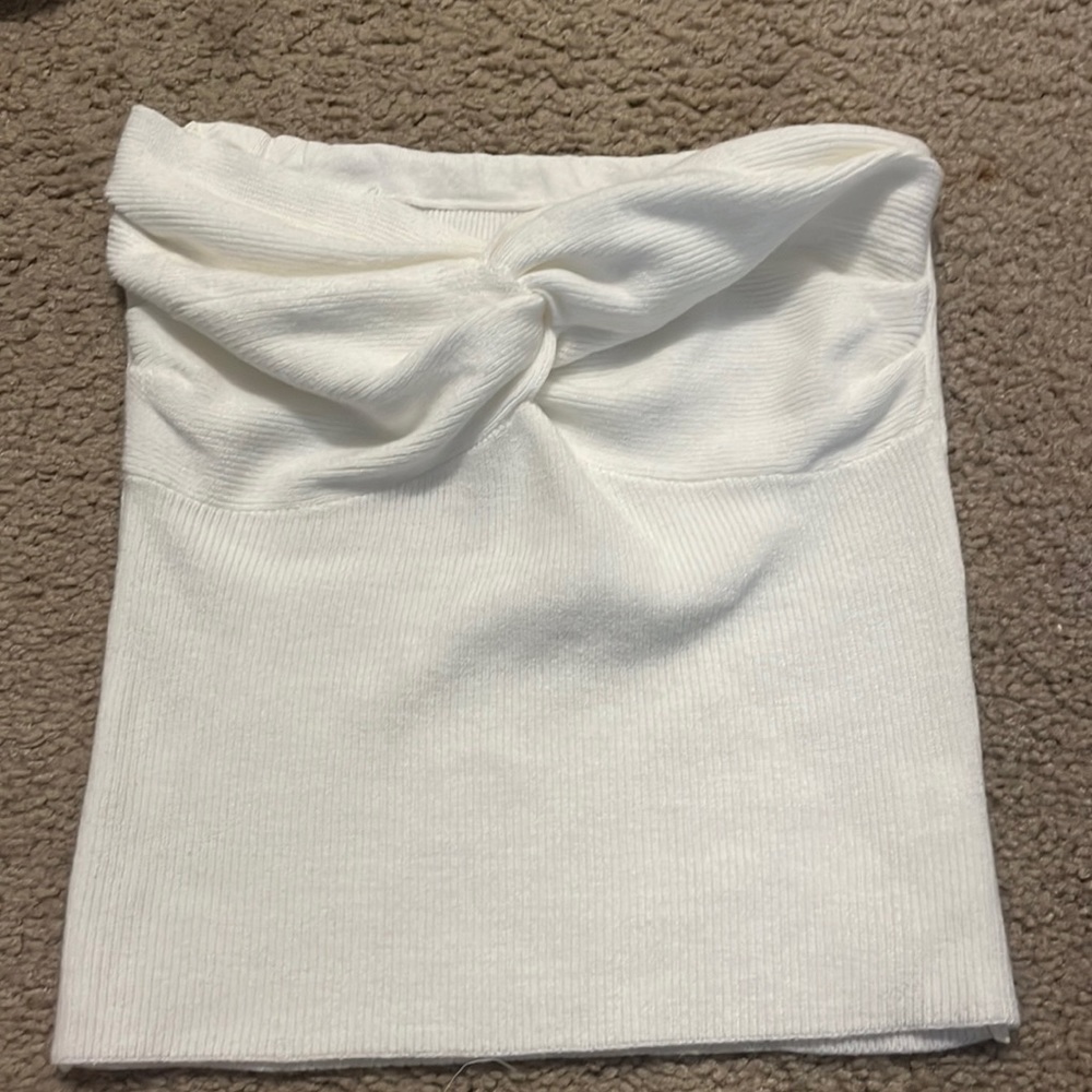white strapless  sweater top